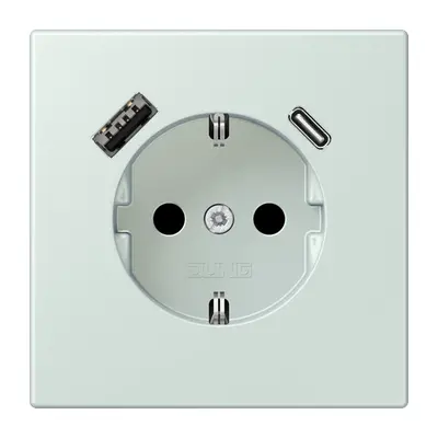 JUNG wandcontactdoos randaarde Safety+ met USB type A en C Les Couleurs ceruleen pale 215 (LC 1520-15 CA 215)