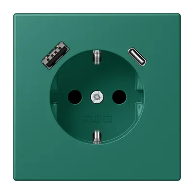 JUNG wandcontactdoos randaarde Safety+ met USB type A en C Les Couleurs vert anglais 216 (LC 1520-15 CA 216)