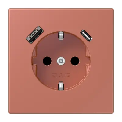 JUNG wandcontactdoos randaarde Safety+ met USB type A en C Les Couleurs terre sienne brique 236 (LC 1520-15 CA 236)