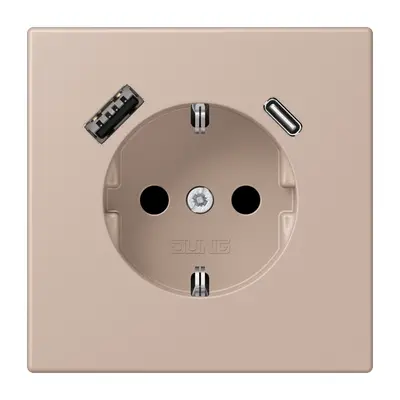 JUNG wandcontactdoos randaarde Safety+ met USB type A en C Les Couleurs ombre brulee claire 240 (LC 1520-15 CA 240)