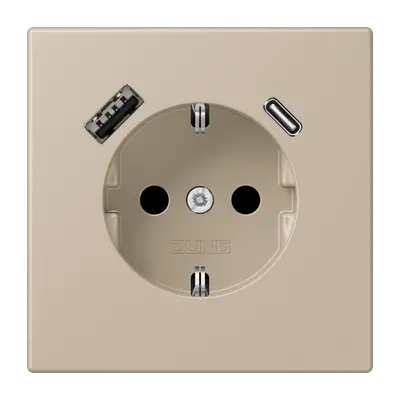 JUNG wandcontactdoos randaarde Safety+ met USB type A en C Les Couleurs ombre naturelle claire 243 (LC 1520-15 CA 243)