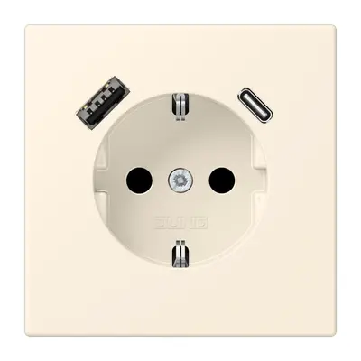 JUNG wandcontactdoos randaarde Safety+ met USB type A en C Les Couleurs blanc ivoire 245 (LC 1520-15 CA 245)