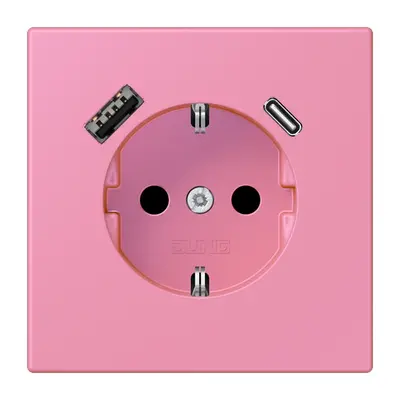JUNG wandcontactdoos randaarde Safety+ met USB type A en C Les Couleurs rose vif 246 (LC 1520-15 CA 246)