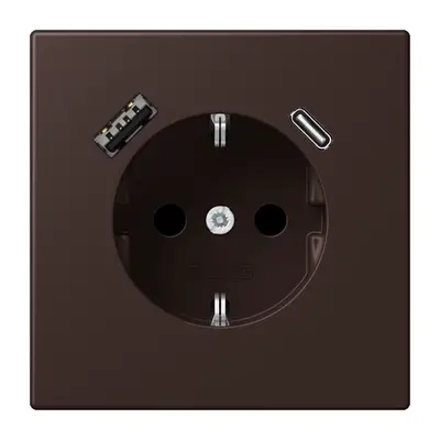 JUNG wandcontactdoos randaarde Safety+ met USB type A en C Les Couleurs terre d'ombre brulee 59 252 (LC 1520-15 CA 252)