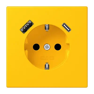JUNG wandcontactdoos randaarde Safety+ met USB type A en C Les Couleurs le jaune vif 263 (LC 1520-15 CA 263)
