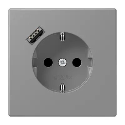 JUNG wandcontactdoos randaarde Safety+ met USB-A Les Couleurs gris 31 203 (LC 1520-18 A 203)