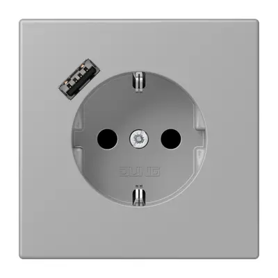 JUNG wandcontactdoos randaarde Safety+ met USB-A Les Couleurs gris moyen 204 (LC 1520-18 A 204)
