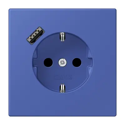 JUNG wandcontactdoos randaarde Safety+ met USB-A Les Couleurs bleu outremer 31 206 (LC 1520-18 A 206)