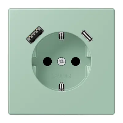 JUNG wandcontactdoos randaarde Safety+ met USB type A en C Les Couleurs vert anglais clair 217 (LC 1520-15 CA 217)