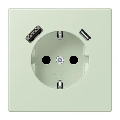 JUNG wandcontactdoos randaarde Safety+ met USB type A en C Les Couleurs vert anglais pale 218 (LC 1520-15 CA 218)