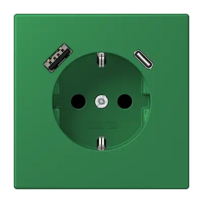 JUNG wandcontactdoos randaarde Safety+ met USB type A en C Les Couleurs vert fonce 219 (LC 1520-15 CA 219)