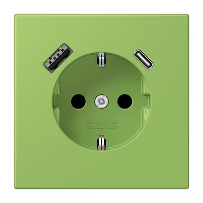 JUNG wandcontactdoos randaarde Safety+ met USB type A en C Les Couleurs vert 31 220 (LC 1520-15 CA 220)