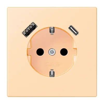JUNG wandcontactdoos randaarde Safety+ met USB type A en C Les Couleurs ocre 223 (LC 1520-15 CA 223)