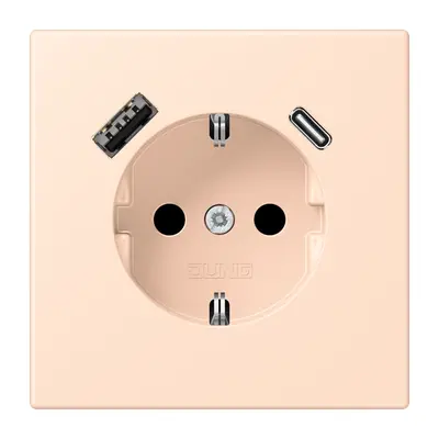 JUNG wandcontactdoos randaarde Safety+ met USB type A en C Les Couleurs rose pale 228 (LC 1520-15 CA 228)