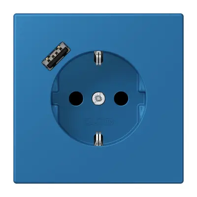 JUNG wandcontactdoos randaarde Safety+ met USB-A Les Couleurs bleu ceruleen 31 211 (LC 1520-18 A 211)