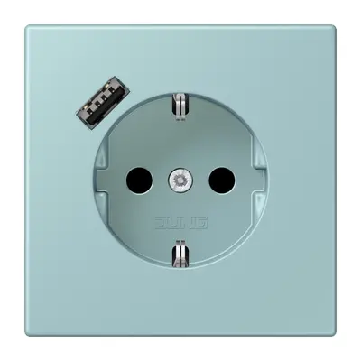 JUNG wandcontactdoos randaarde Safety+ met USB-A Les Couleurs ceruleen clair 214 (LC 1520-18 A 214)