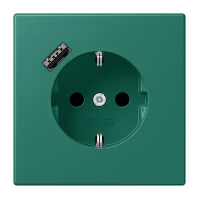 JUNG wandcontactdoos randaarde Safety+ met USB-A Les Couleurs vert anglais 216 (LC 1520-18 A 216)