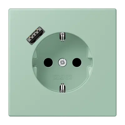 JUNG wandcontactdoos randaarde Safety+ met USB-A Les Couleurs vert anglais clair 217 (LC 1520-18 A 217)