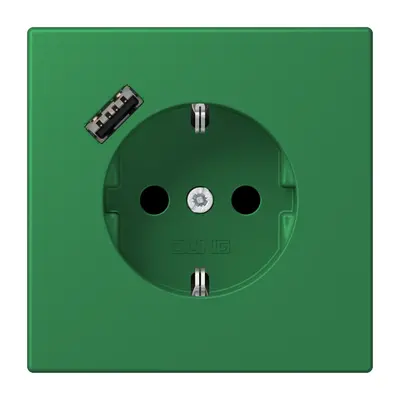 JUNG wandcontactdoos randaarde Safety+ met USB-A Les Couleurs vert fonce 219 (LC 1520-18 A 219)