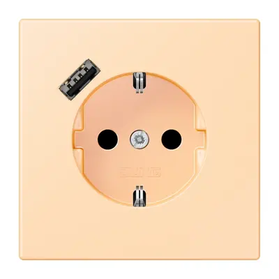 JUNG wandcontactdoos randaarde Safety+ met USB-A Les Couleurs ocre 223 (LC 1520-18 A 223)