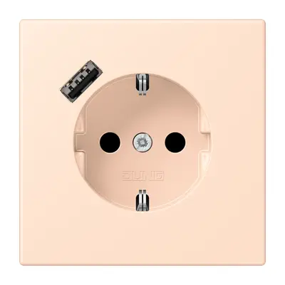 JUNG wandcontactdoos randaarde Safety+ met USB-A Les Couleurs rose pale 228 (LC 1520-18 A 228)
