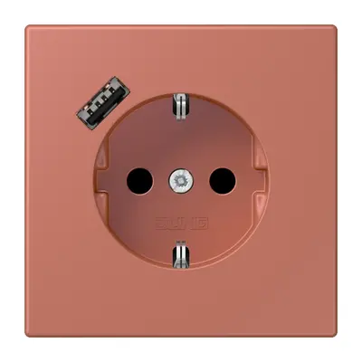 JUNG wandcontactdoos randaarde Safety+ met USB-A Les Couleurs terre sienne brique 236 (LC 1520-18 A 236)