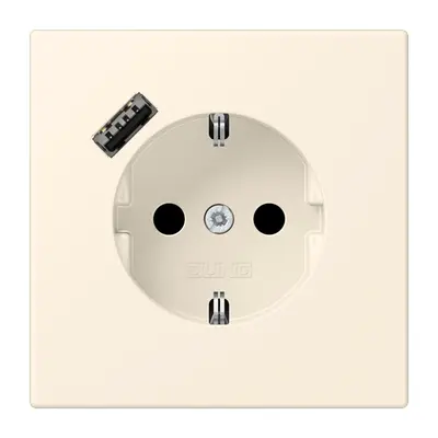 JUNG wandcontactdoos randaarde Safety+ met USB-A Les Couleurs blanc ivoire 245 (LC 1520-18 A 245)