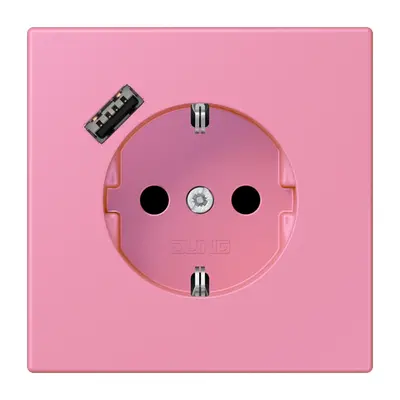 JUNG wandcontactdoos randaarde Safety+ met USB-A Les Couleurs rose vif 246 (LC 1520-18 A 246)