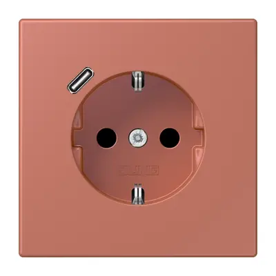 JUNG wandcontactdoos randaarde Safety+ met USB-C Les Couleurs terre sienne brique 236 (LC 1520-18 C 236)