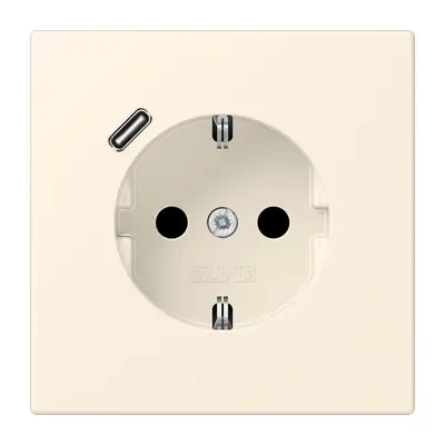 JUNG wandcontactdoos randaarde Safety+ met USB-C Les Couleurs blanc ivoire 245 (LC 1520-18 C 245)