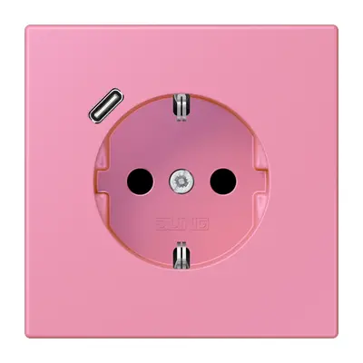 JUNG wandcontactdoos randaarde Safety+ met USB-C Les Couleurs rose vif 246 (LC 1520-18 C 246)