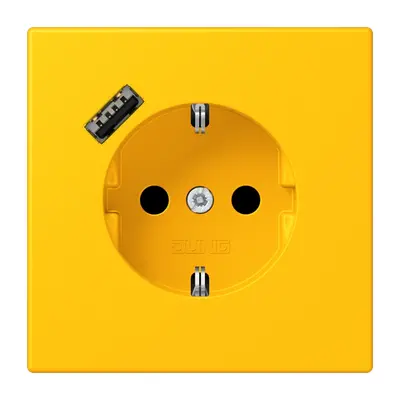 JUNG wandcontactdoos randaarde Safety+ met USB-A Les Couleurs le jaune vif 263 (LC 1520-18 A 263)