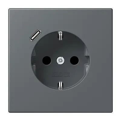 JUNG wandcontactdoos randaarde Safety+ met USB-C Les Couleurs gris fonce 31 202 (LC 1520-18 C 202)