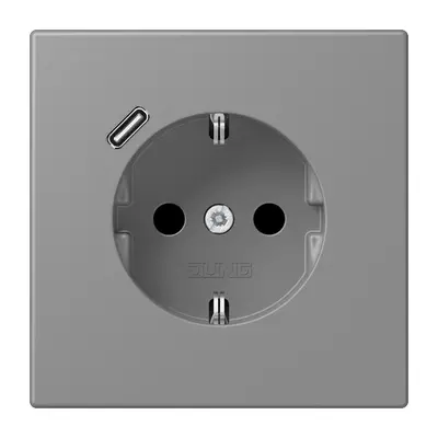JUNG wandcontactdoos randaarde Safety+ met USB-C Les Couleurs gris 31 203 (LC 1520-18 C 203)