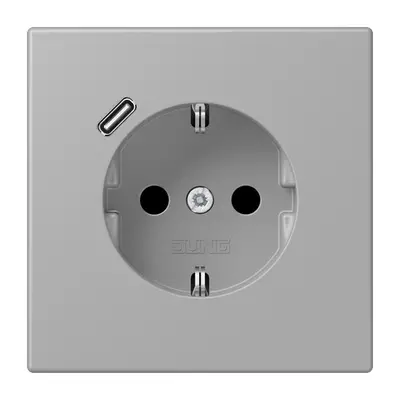 JUNG wandcontactdoos randaarde Safety+ met USB-C Les Couleurs gris moyen 204 (LC 1520-18 C 204)
