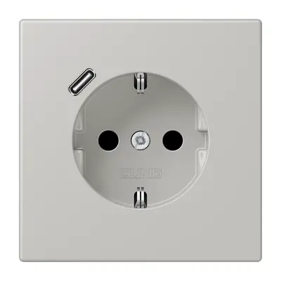 JUNG wandcontactdoos randaarde Safety+ met USB-C Les Couleurs gris clair 31 205 (LC 1520-18 C 205)