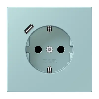 JUNG wandcontactdoos randaarde Safety+ met USB-C Les Couleurs ceruleen clair 214 (LC 1520-18 C 214)