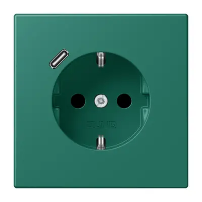 JUNG wandcontactdoos randaarde Safety+ met USB-C Les Couleurs vert anglais 216 (LC 1520-18 C 216)