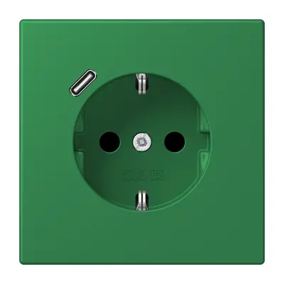 JUNG wandcontactdoos randaarde Safety+ met USB-C Les Couleurs vert fonce 219 (LC 1520-18 C 219)