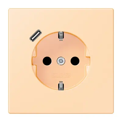 JUNG wandcontactdoos randaarde Safety+ met USB-C Les Couleurs ocre 223 (LC 1520-18 C 223)
