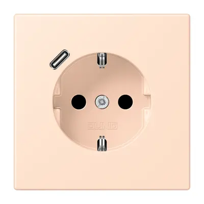 JUNG wandcontactdoos randaarde Safety+ met USB-C Les Couleurs rose pale 228 (LC 1520-18 C 228)
