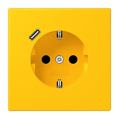 JUNG wandcontactdoos randaarde Safety+ met USB-C Les Couleurs le jaune vif 263 (LC 1520-18 C 263)