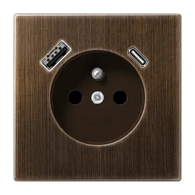 JUNG wandcontactdoos penaarde Safety+ met USB type A en C LS990 messing antiek (ME 1520 F-15 CA AT)