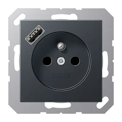 JUNG wandcontactdoos penaarde Safety+ met USB type A A-range antraciet mat (A 1520 F-18 A ANM)