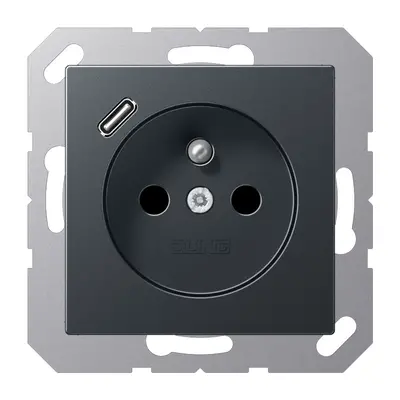 JUNG wandcontactdoos penaarde Safety+ met USB type C A-range antraciet mat (A 1520 F-18 C ANM)