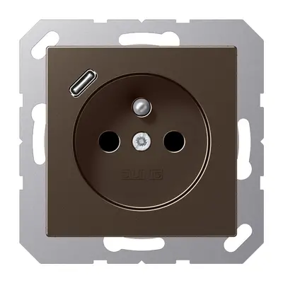 JUNG wandcontactdoos penaarde Safety+ met USB type C A-range mokka (A 1520 F-18 C MO)