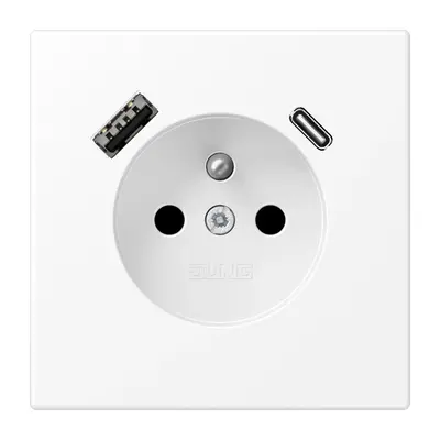 JUNG wandcontactdoos penaarde Safety+ met USB type A en C LS990 sneeuwwit mat (LS 1520 F-15 CA WWM)