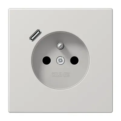 JUNG wandcontactdoos penaarde Safety+ met USB type C LS990 lichtgrijs (LS 1520 F-18 C LG)