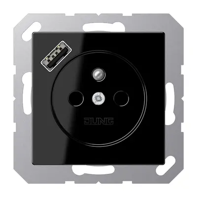 JUNG wandcontactdoos penaarde Safety+ met USB type A A-range zwart glans (A 1520 F-18 A SW)