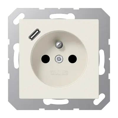 JUNG wandcontactdoos penaarde Safety+ met USB type C A-range creme (A 1520 F-18 C)